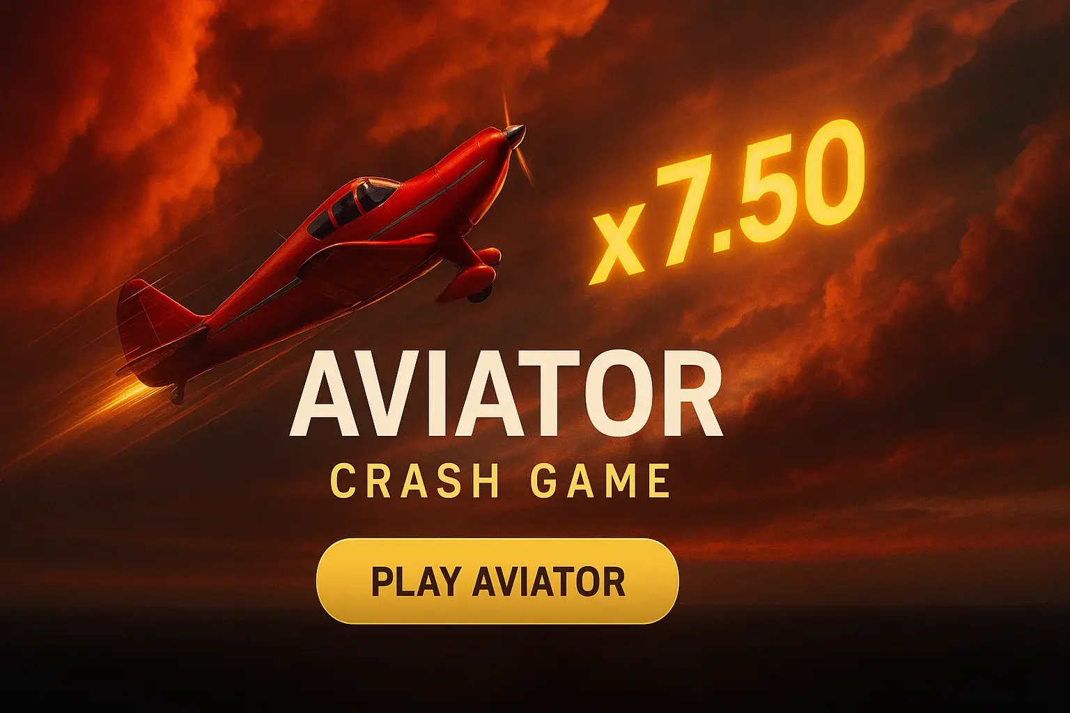 Red aircraft climbing through glowing sky with x7.50 crash game banner