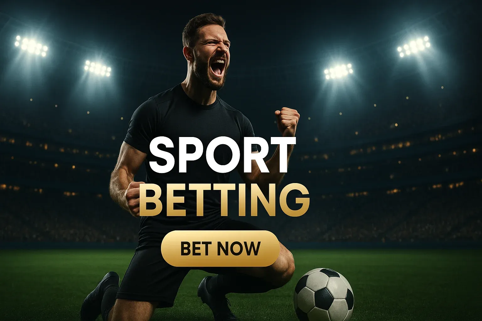 British football bettor celebrating in Premier League stadium sports betting banner
